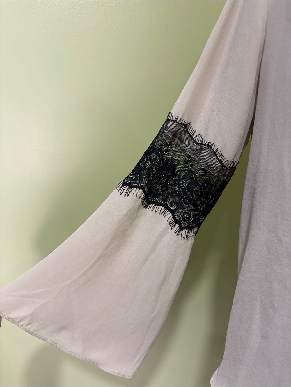 New York & Co. Lace Trim V-Neck Blouse in Cream and Black with bell sleeves - Picture 5 of 6
